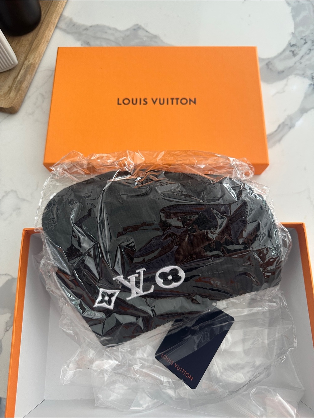 Louis Vuitton Black Beanie with White LV Motif